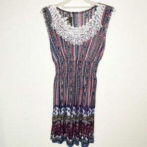 NEW Hots Wing Sleeveless Smock Waist Fit & Flare Dress Boho Cottage